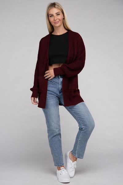 Low Gauge Waffle Open Cardigan Sweater - 1Caribbeanmall