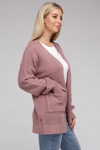 Low Gauge Waffle Open Cardigan Sweater - 1Caribbeanmall